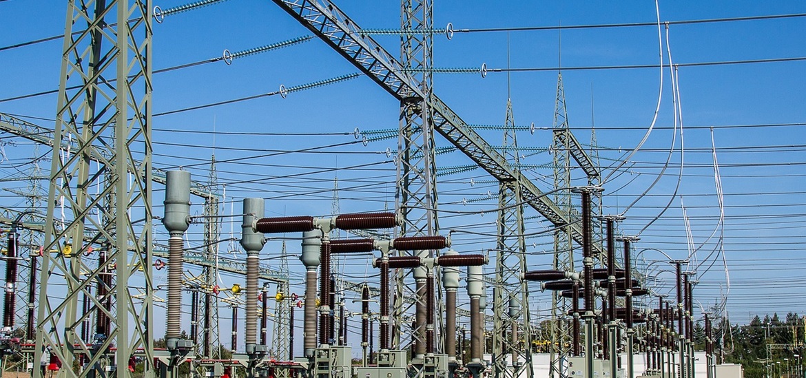 power grids and electric wires on a field