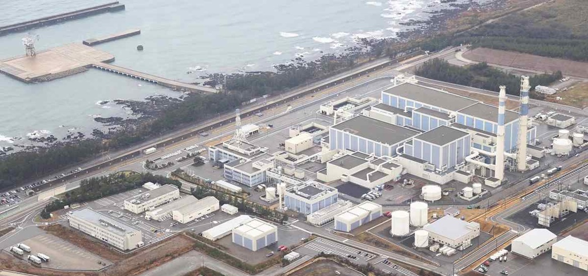 An aerial photo of Hokuriku Electric Power Co.’s Shika nuclear power plant 