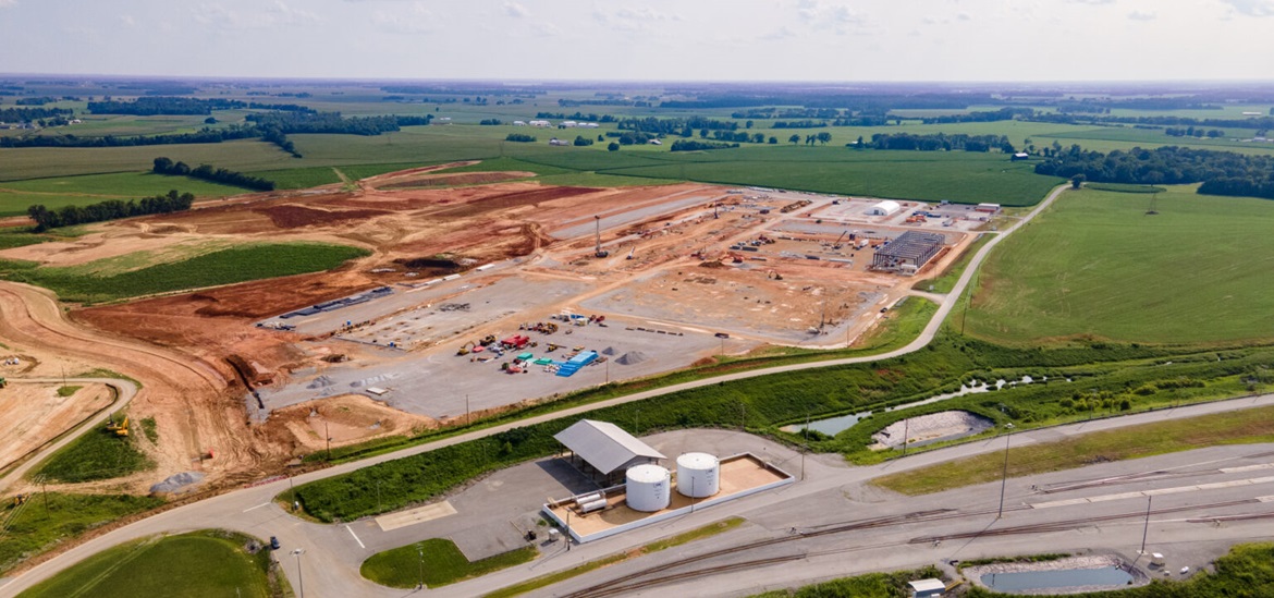 Ascend Elements' Apex 1 facility in Hopkinsville, Kentucky construction site taken from air