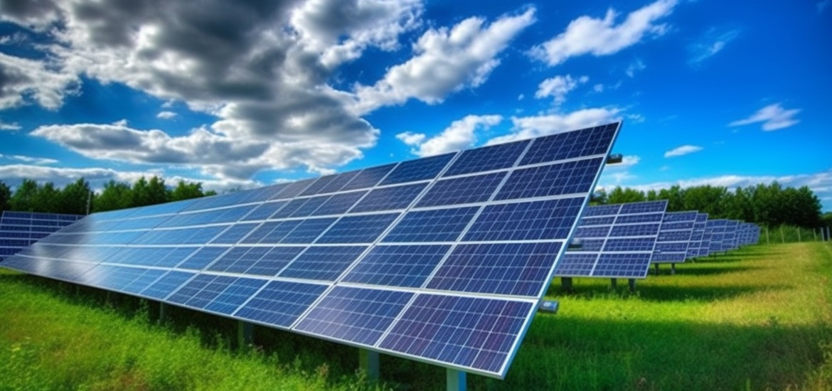 Solar panels on the green field