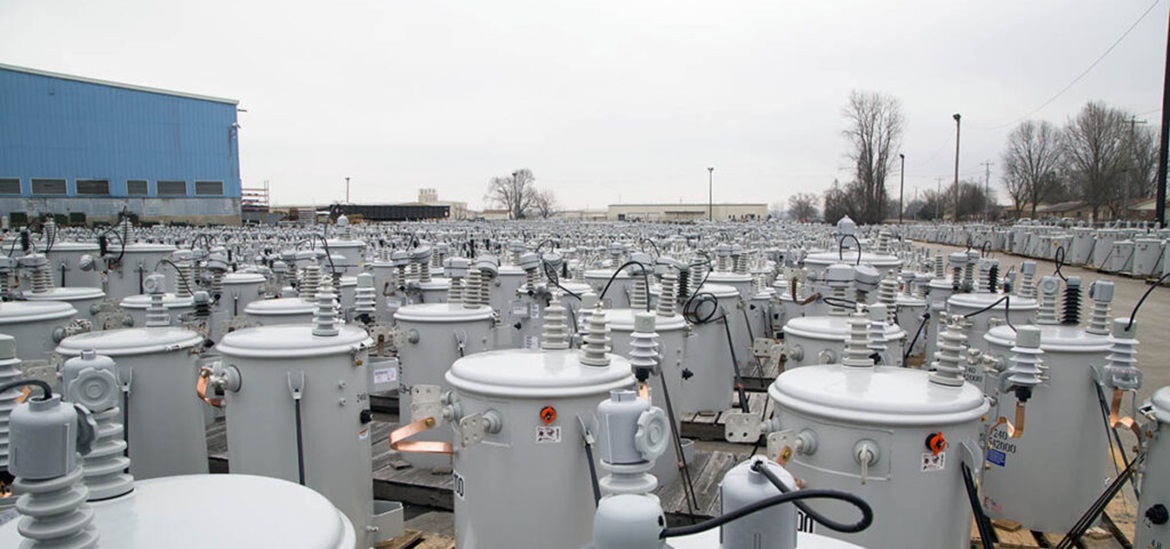 completed pole-top transformers at ERMCO’s transformer production plant