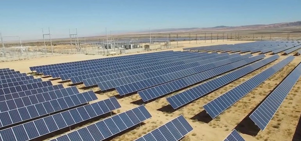 Solar panels on a desert ground