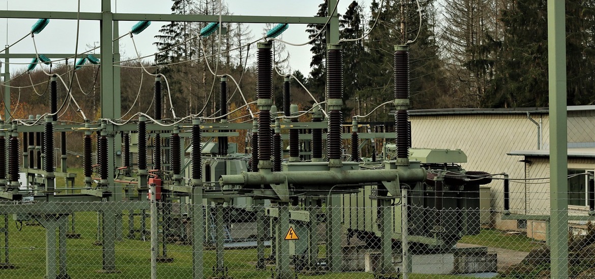 power transformer substation protected with wire fence