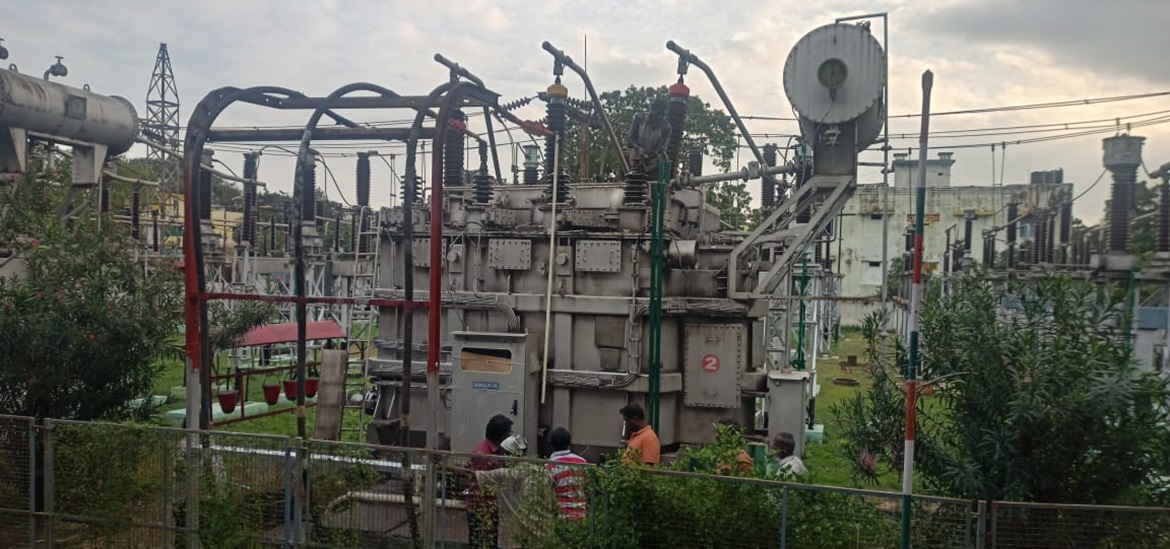 power transformer surrounded by a fence