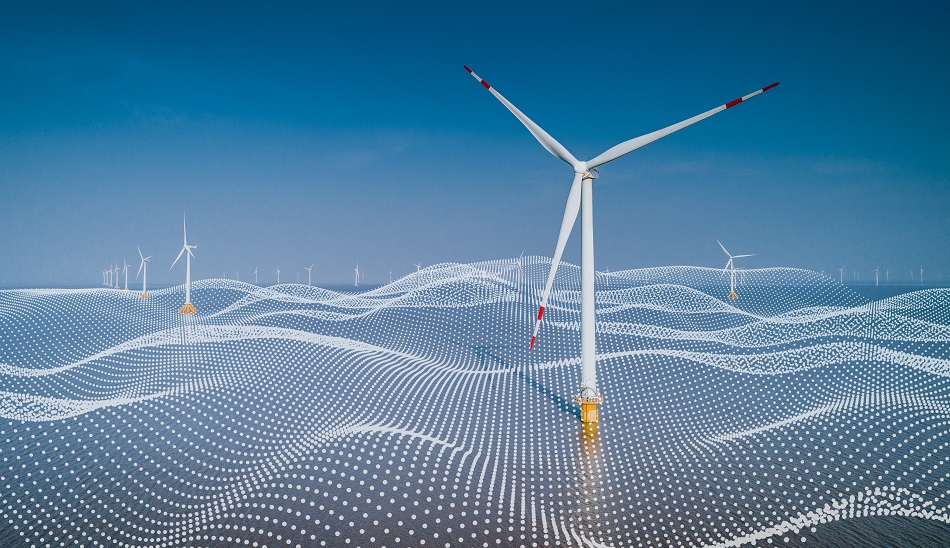 green wave network in windmill industry,concept photo