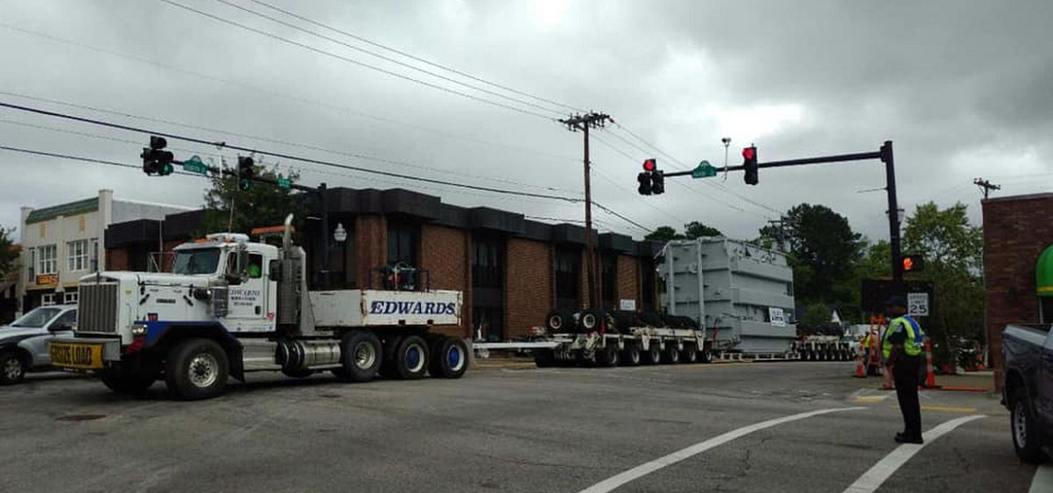 Large transformer travels through downtown Conway technology