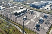 National Grid's substation in Dartford taken from air, showing a few transformers connected to the grid