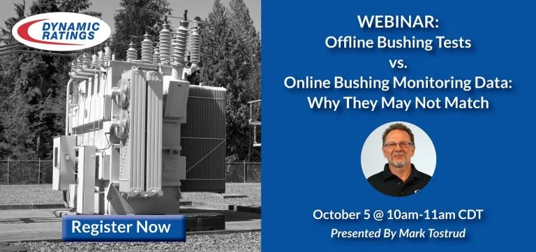 A black and white photo of electrical equipment sits next to blue text for a webinar.