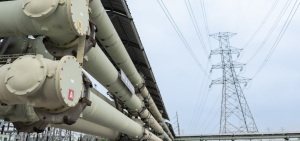 Gas-insulated switchgear system for high-voltage electricity transmission infrastructure.