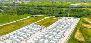 Aerial view of a battery energy storage facility illustrating utility-scale electricity storage infrastructure.